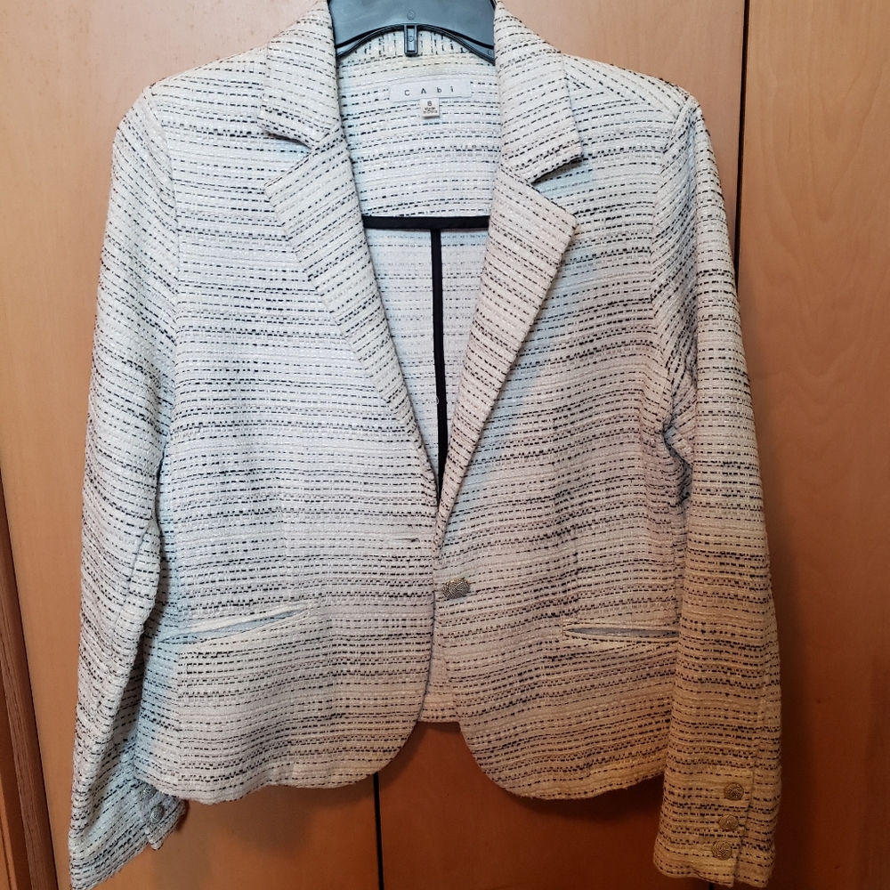Cabi black and white one button blazer